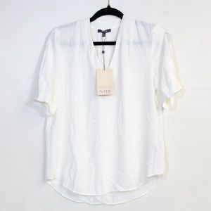 NYDJ Women's Vanilla Short Sleeve Semi-sheer Charming Top Blouse Size XS NWT